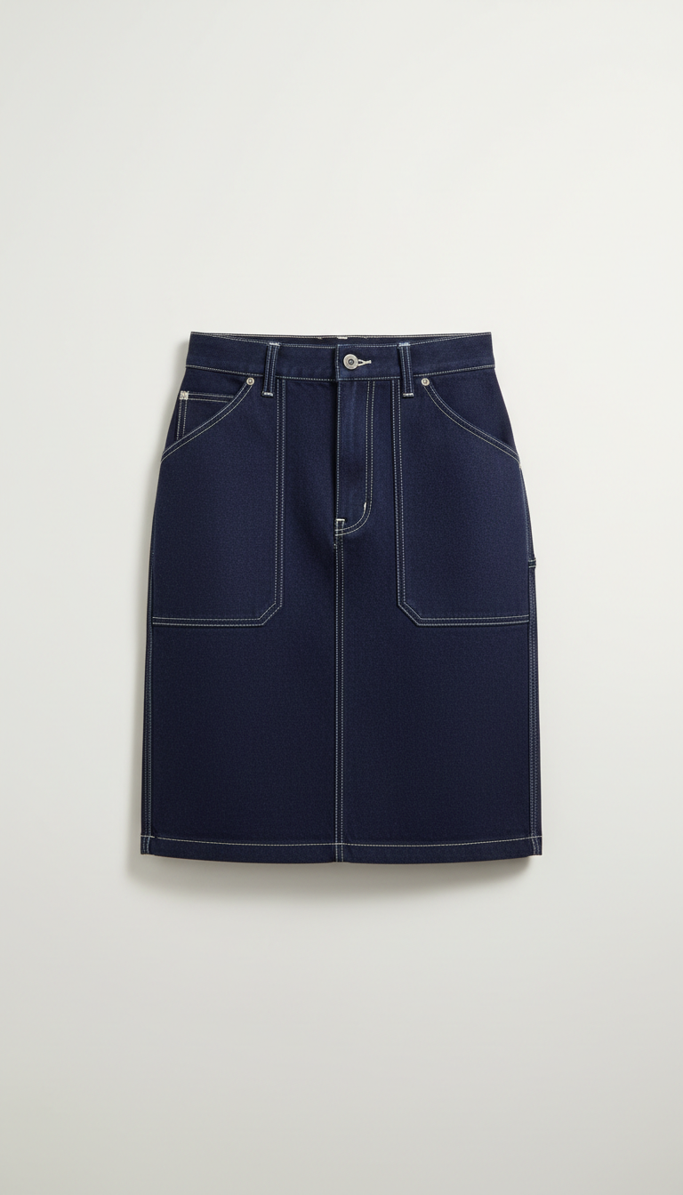 Tailored Indigo Workwear Skirt